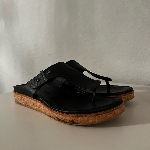 Shoes - Black Cork-Platform Women's Thong Sandals